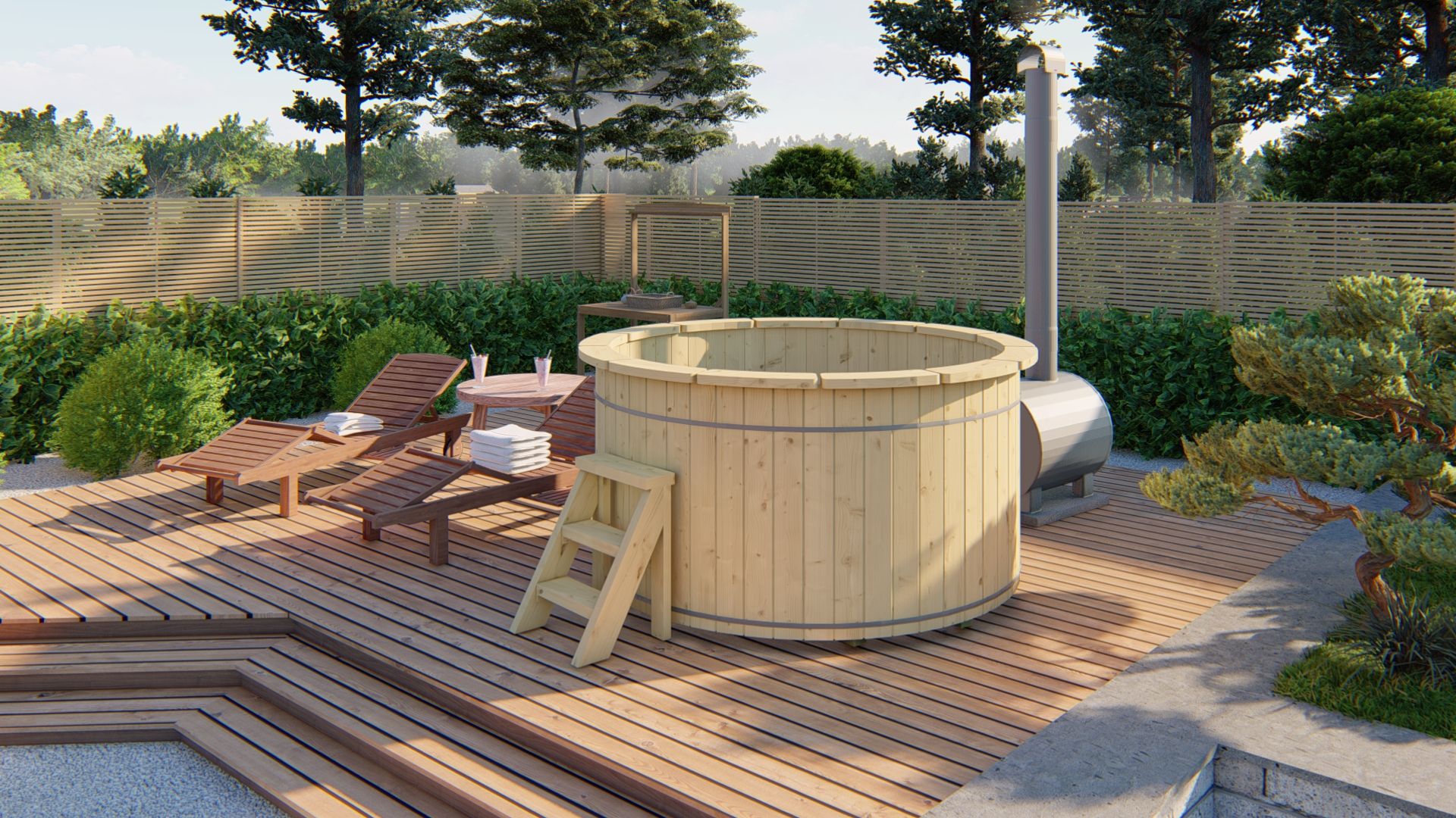 Hottub met externe aluminium kachel ø200